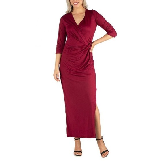 24seven Comfort Apparel Ankle Length Side Slit Formal Plus Size Maxi Dress 1X - Picture 1 of 2